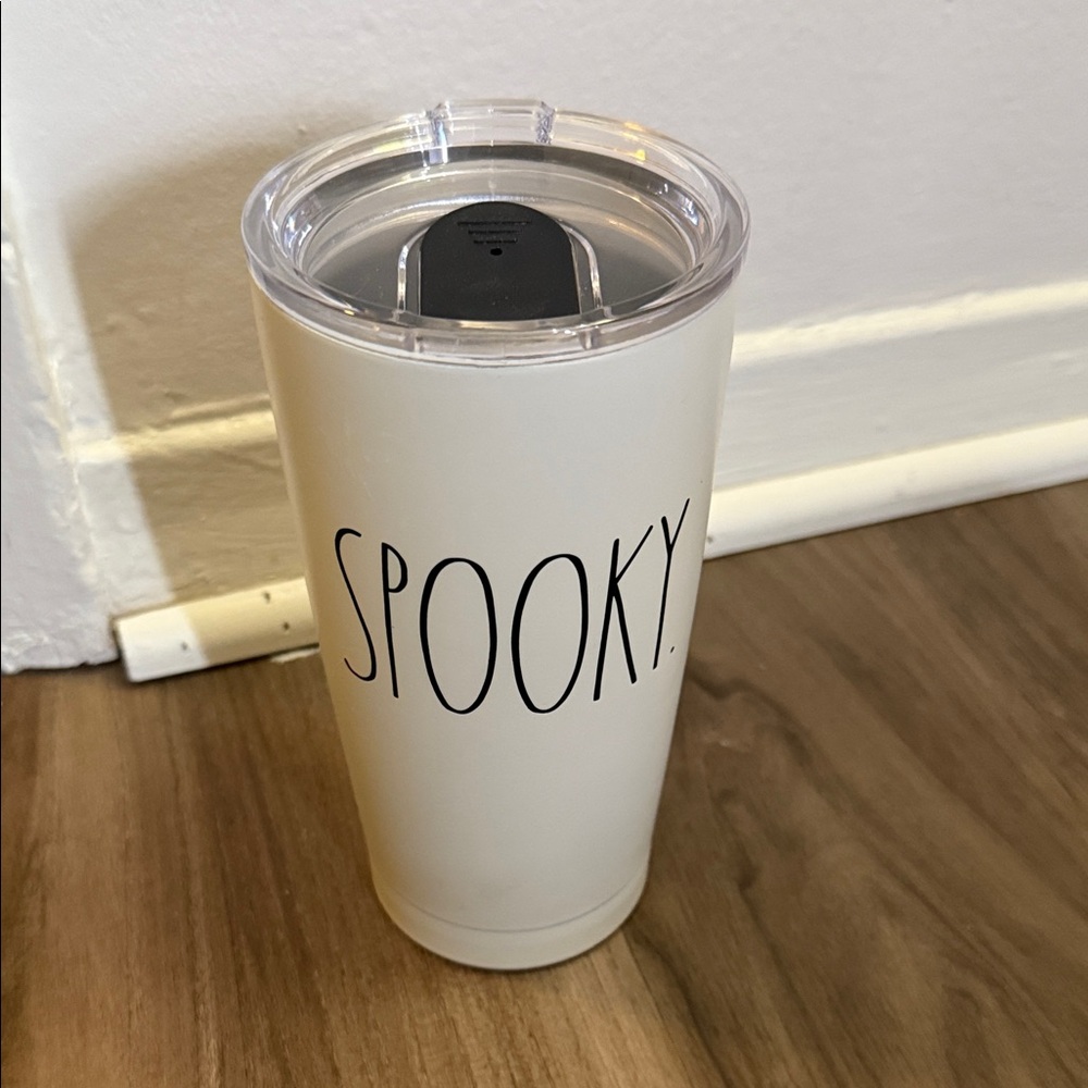 Rae Dunn Black & White “Spooky” Halloween Mug with Lid - Metal - Coffee, Tea